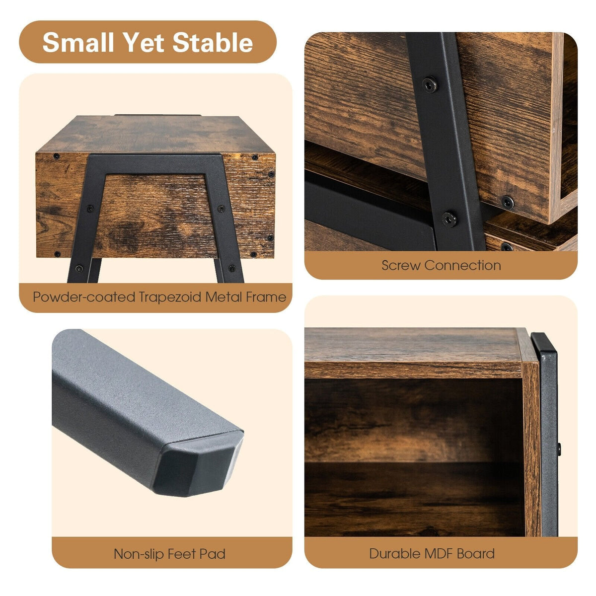 Stackable Night Stand and Accent Table with Metal Frame