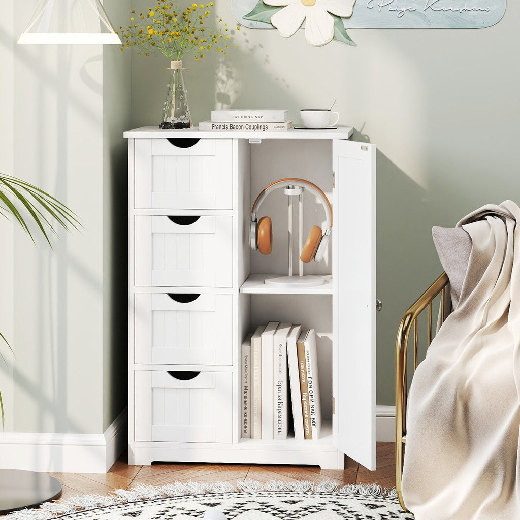 Standing Indoor Wooden Cabinet with 4 Drawers-White