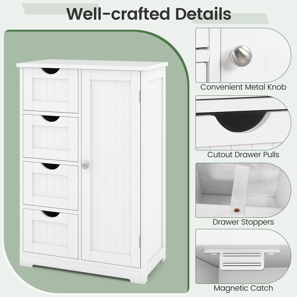 Standing Indoor Wooden Cabinet with 4 Drawers-White