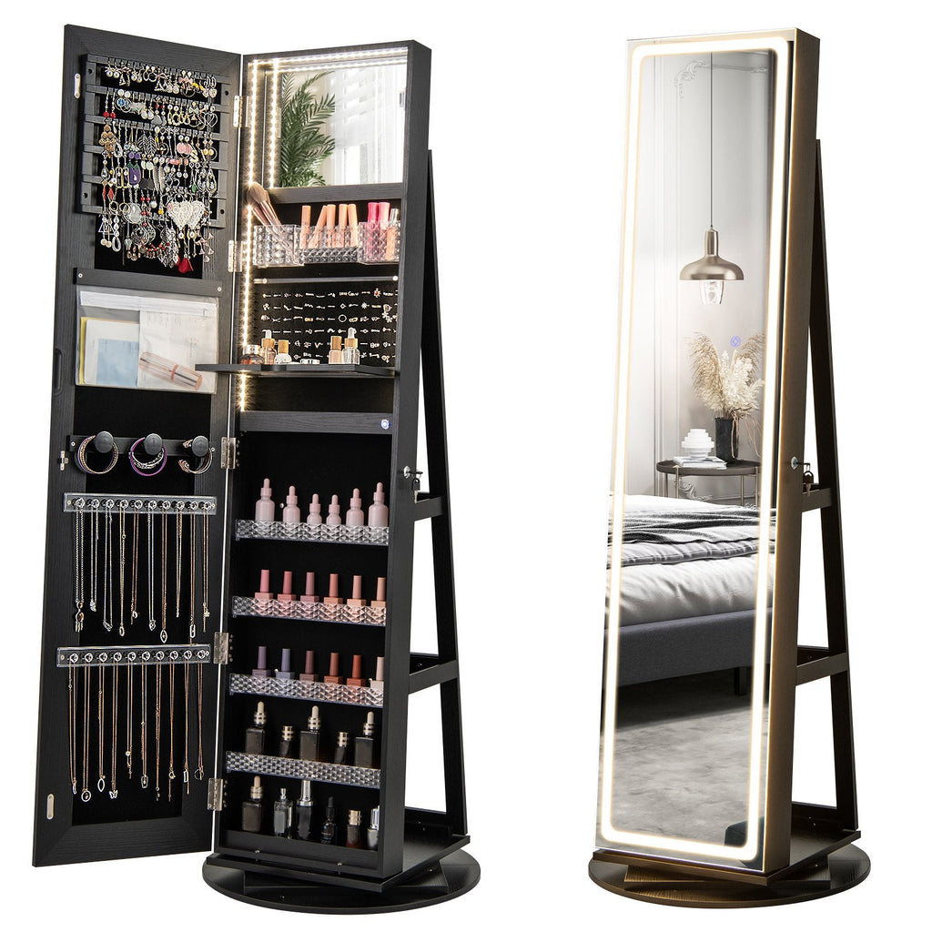 Standing Jewelry Cabinet with Adjustable LED Lights-Black