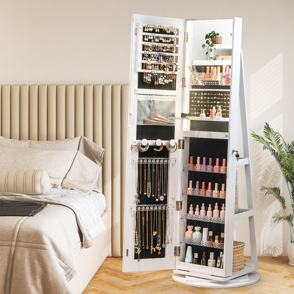 Standing Jewelry Cabinet with Adjustable LED Lights-White