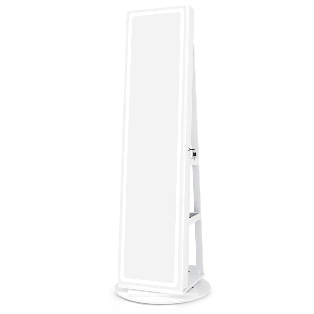 Standing Jewelry Cabinet with Adjustable LED Lights-White