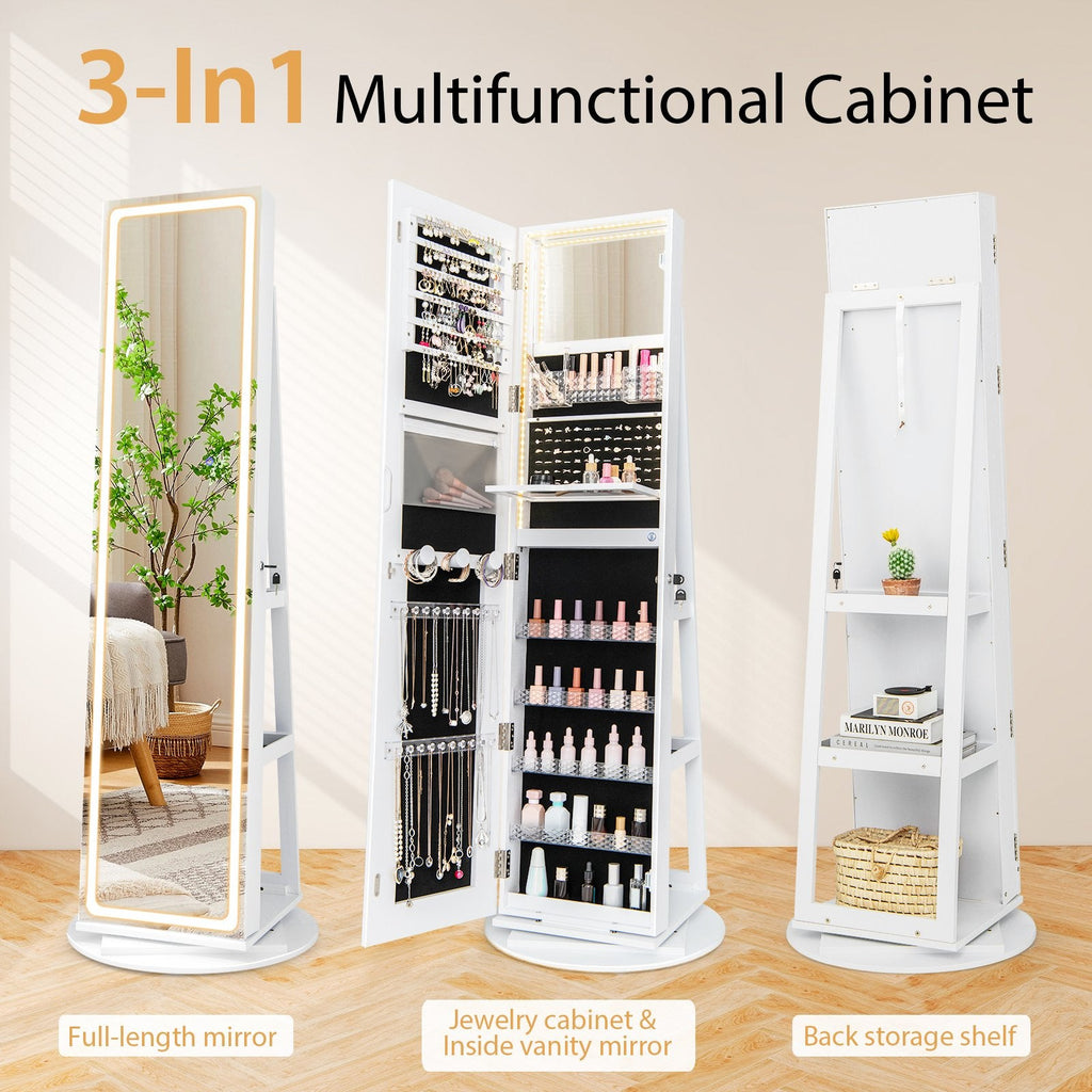 Standing Jewelry Cabinet with Adjustable LED Lights-White