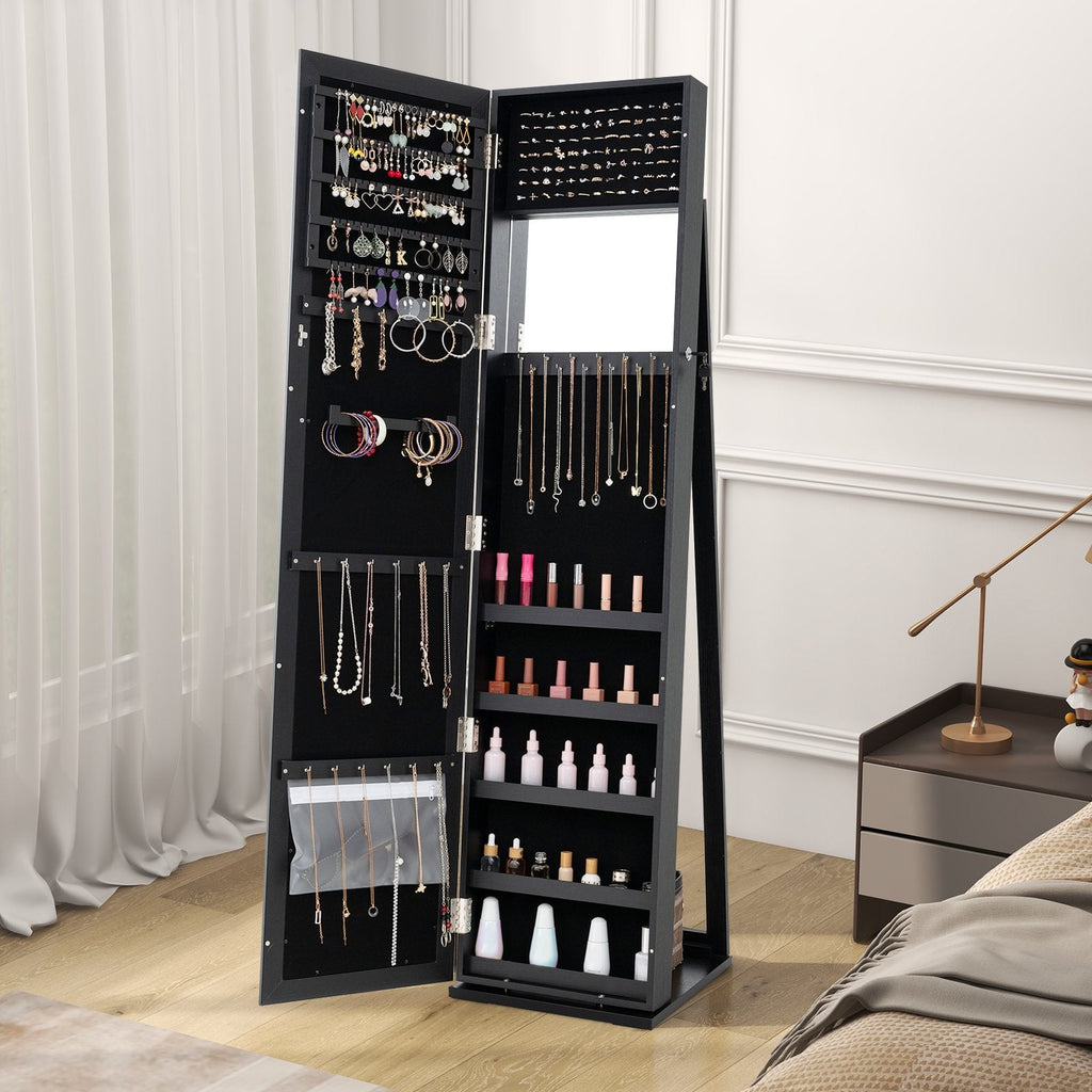 Standing Lockable Jewelry Storage Organizer with Full-Length Mirror-Black