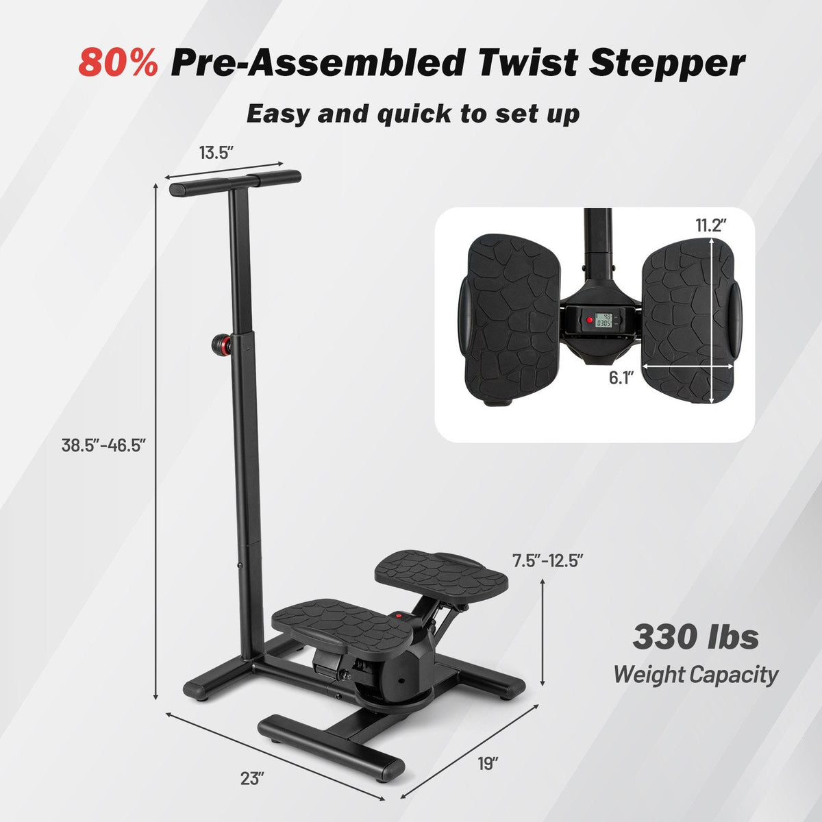 Steppers for Exercise Twist Stair Stepper Workout Equipmen-Black