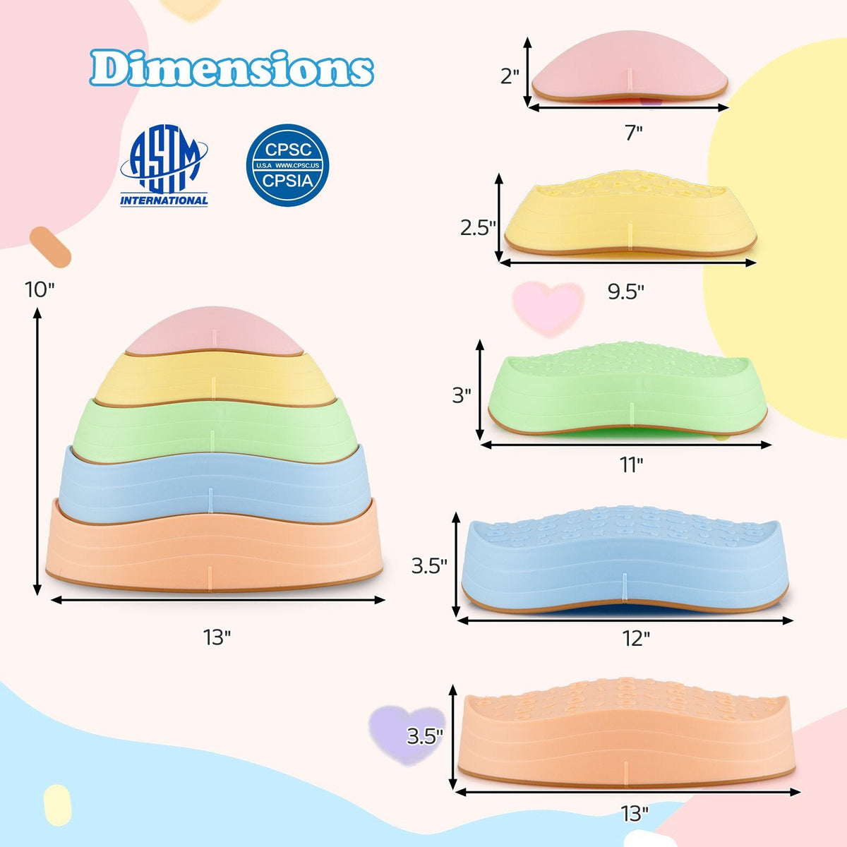 Stepping Stones for Kids 5 PCS Non-Slip Balance Stones with Storage Bag-Macaron