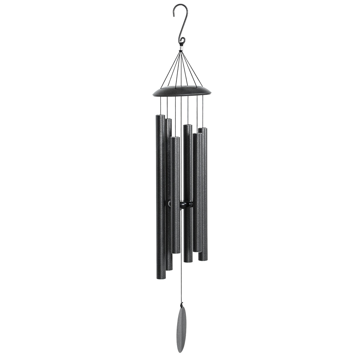 45" Wind Chimes Outdoor Deep Tone Wind Chime with 6 Aluminum Tubes and Hook for Patio, Yard, Garden Decor, Dark Grey