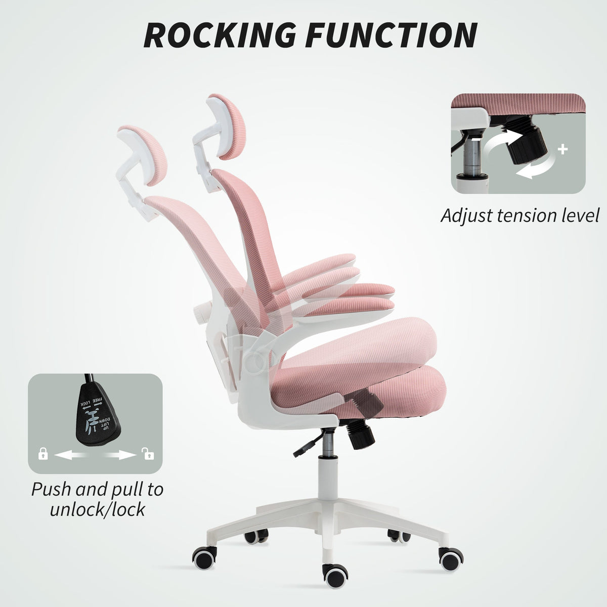 Office Chair, Mesh Computer Desk Chair with Adjustable Headrest, 4D Lumbar Support, Flip-up Arm, Grey