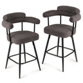 Set of 2 Boucle Swivel Counter Chairs with Arms in Grey, 27 Inch Seat Height