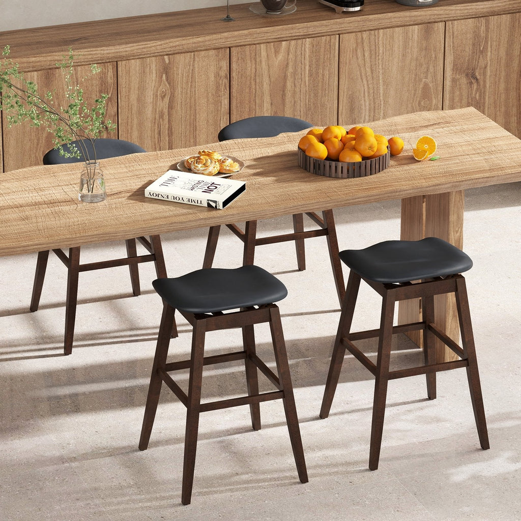 Set of 2 Backless Swivel Saddle Stools in Black PVC, 31 Inch Seat