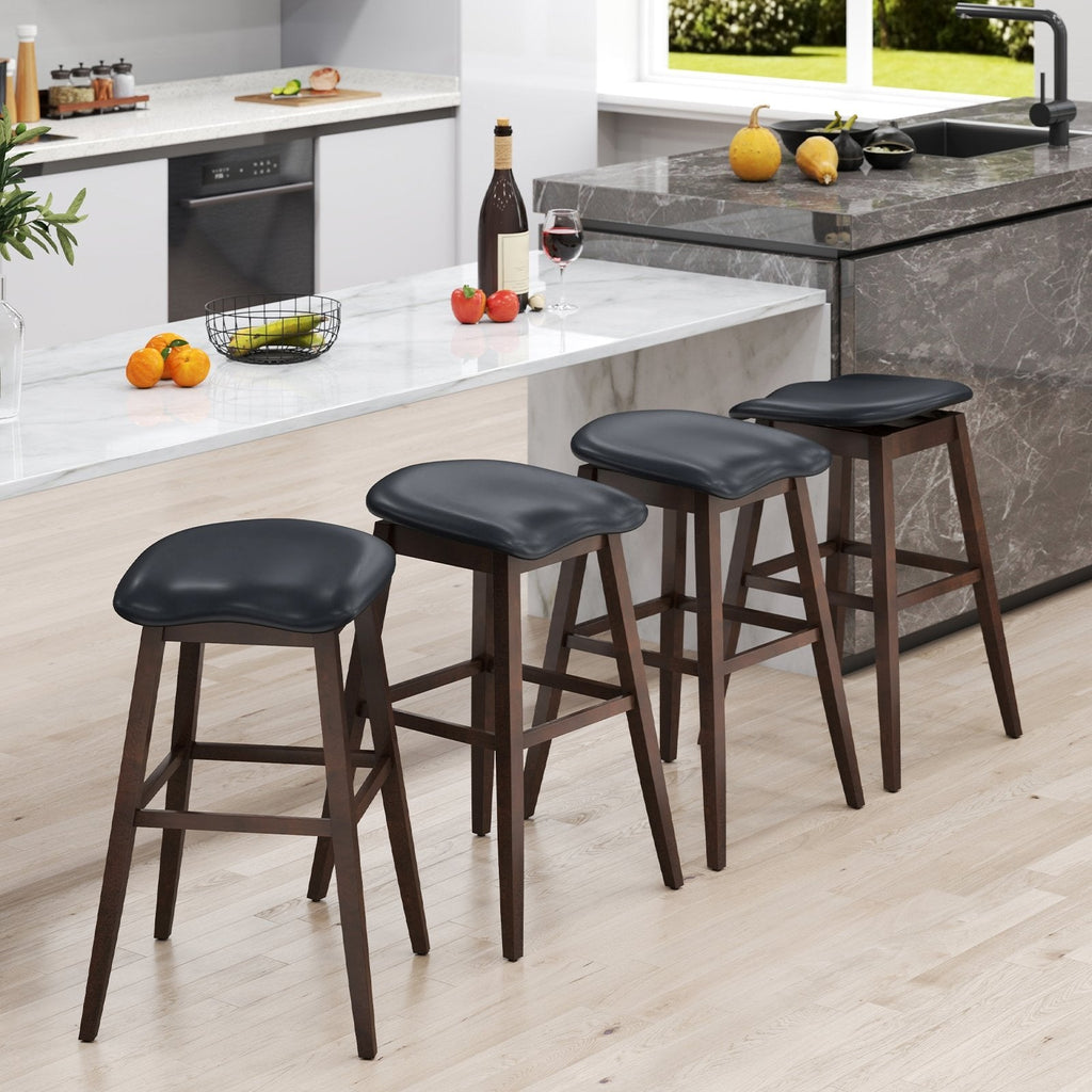 Set of 2 Backless Swivel Saddle Stools in Black PVC, 31 Inch Seat