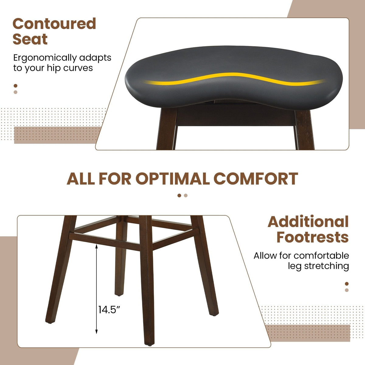 Set of 2 Backless Swivel Saddle Stools in Black PVC, 31 Inch Seat