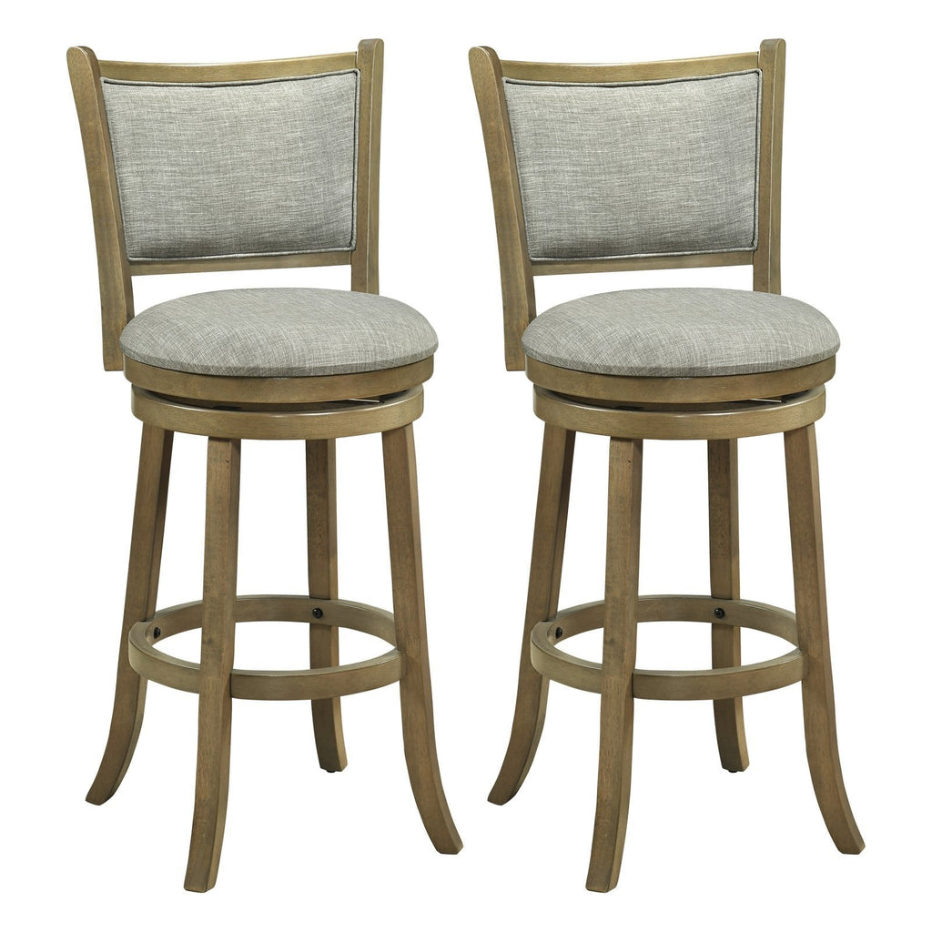 Set of 2 Padded Back Swivel Bar Stools in Grey Linen, 30 Inch Seat