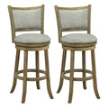 Set of 2 Padded Back Swivel Bar Stools in Grey Linen, 30 Inch Seat