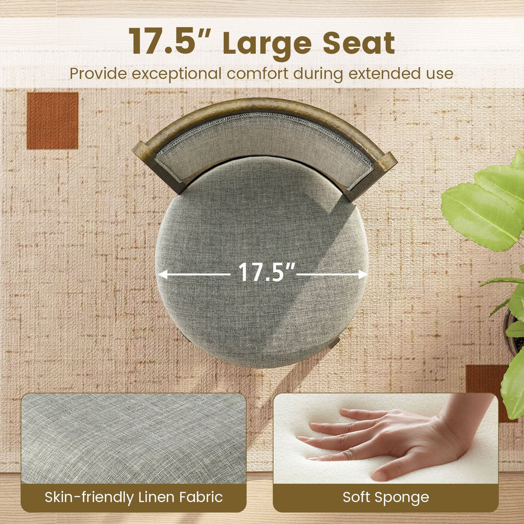 Set of 2 Padded Back Swivel Bar Stools in Grey Linen, 30 Inch Seat