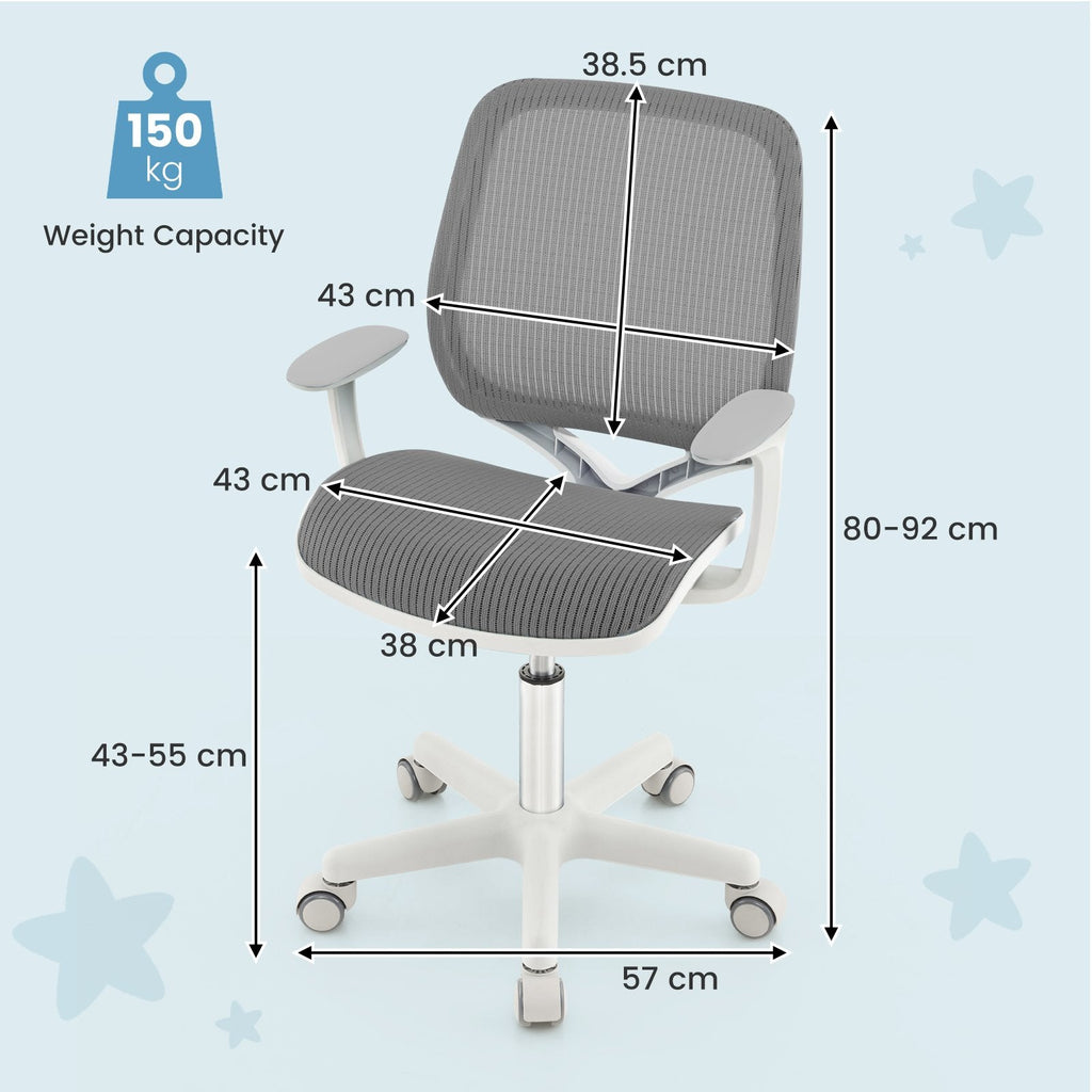 Swivel Mesh Children Computer Chair with Adjustable Height-Gray