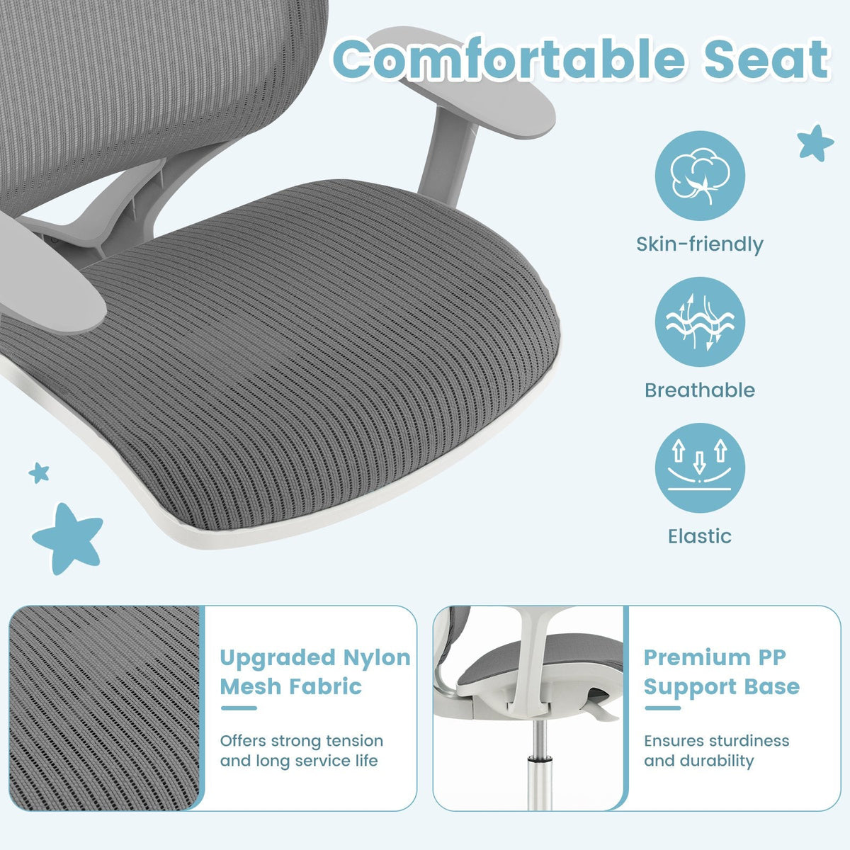 Swivel Mesh Children Computer Chair with Adjustable Height-Gray