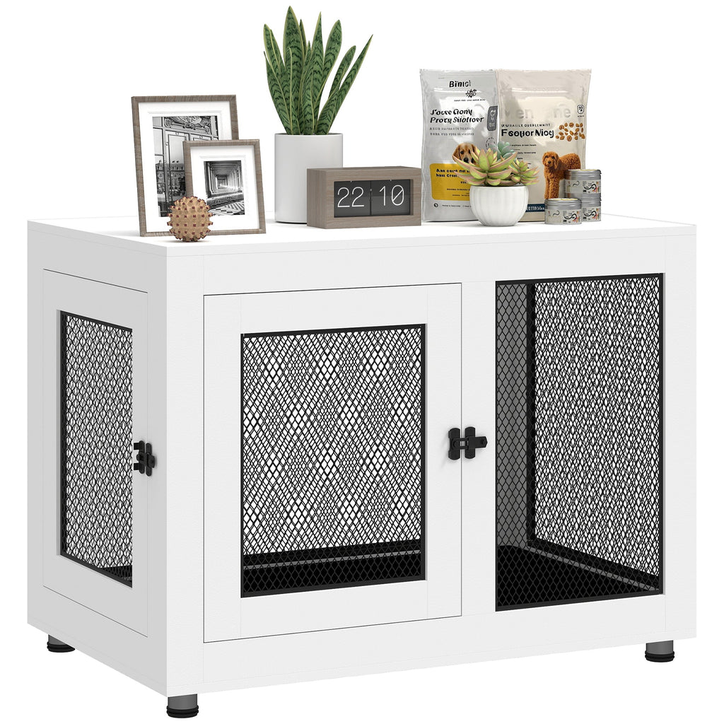 Pet Crate End Table with Water-resistant Cushion or Large Medium Dogs, Black