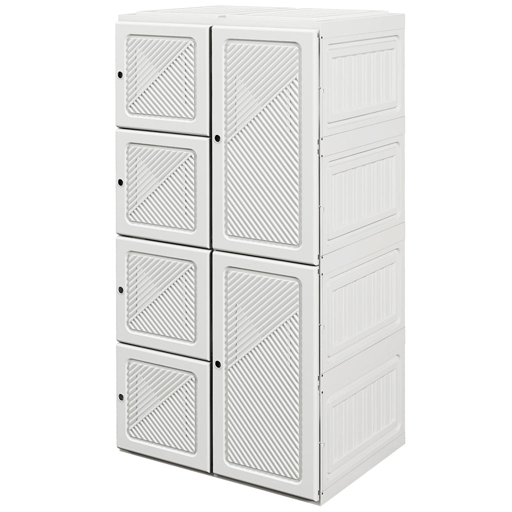 Portable Wardrobe, Foldable Storage Organzier with 8 Compartments, Magnet Doors, White