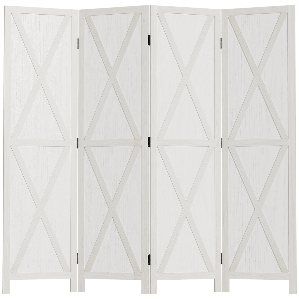 4-panel Wall Partition Farmhouse Room Separator with Foldable Design Wooden Frame 5.6FT, Walnut