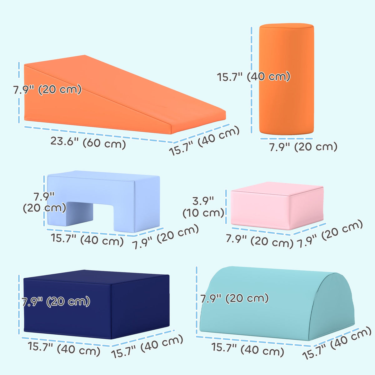 6 Piece Soft Play Equipment for Kids 6-72 Months, Orange and Blue