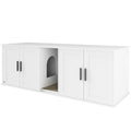 Cat Litter Box Enclosure with Double Room, Scratching Board for 2 Cats, 57" x 19" x 20", White