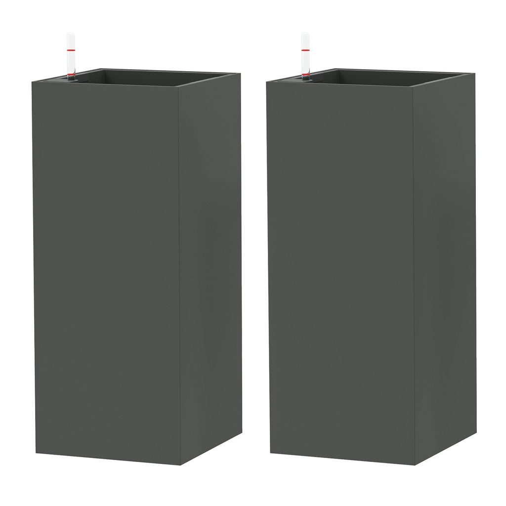 2 Pack Planter Box, 26 Inch Plastic Flower Pots with Water Level Indicator, Drainage Hole and Drain Plug, Dark Grey