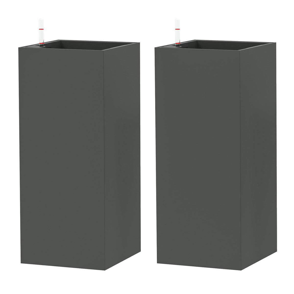 2 Pack Planter Box, 26 Inch Plastic Flower Pots with Water Level Indicator, Drainage Hole and Drain Plug, Dark Grey