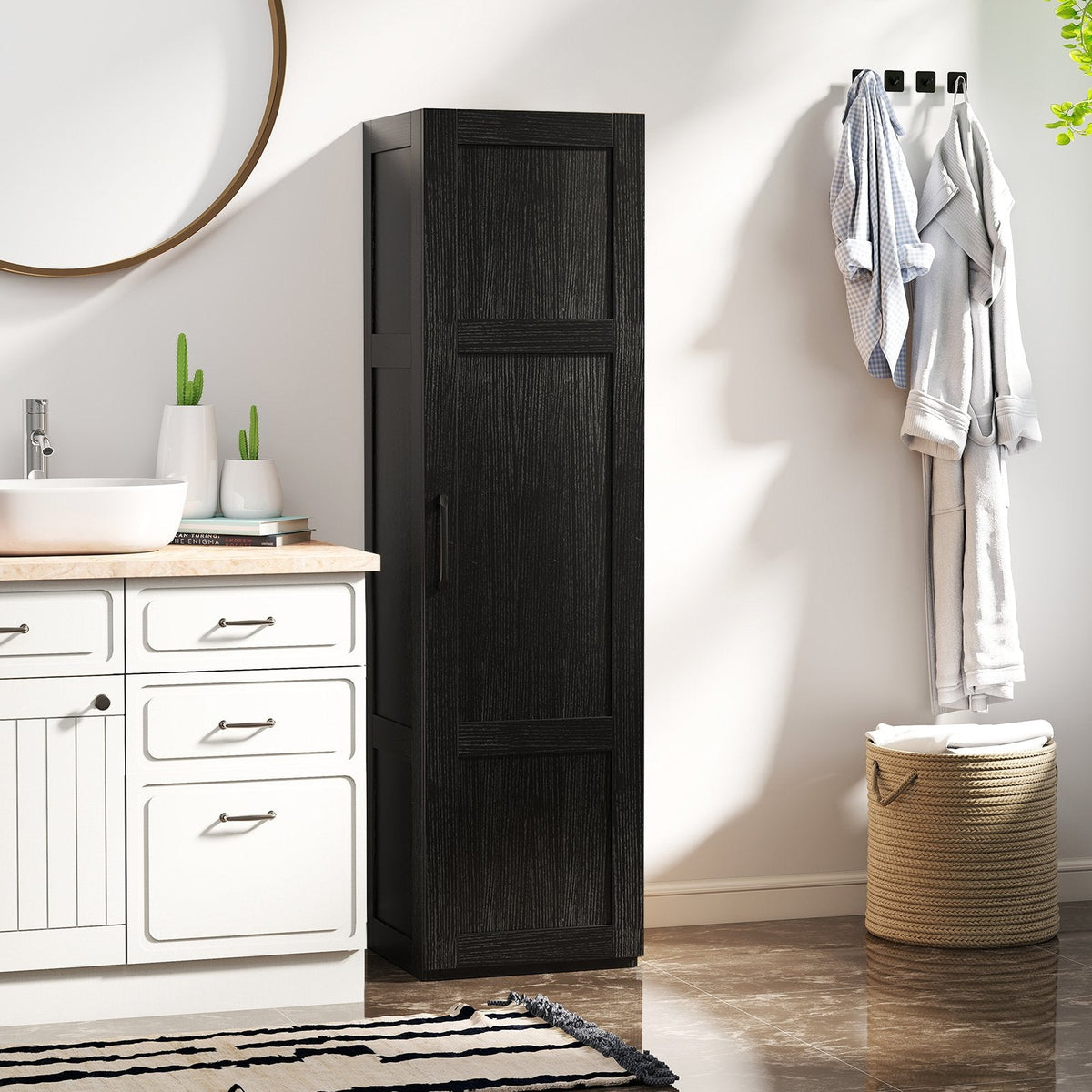 Tall Storage Cabinet with 4 Storage Shelves for Bathroom Living Room-Black