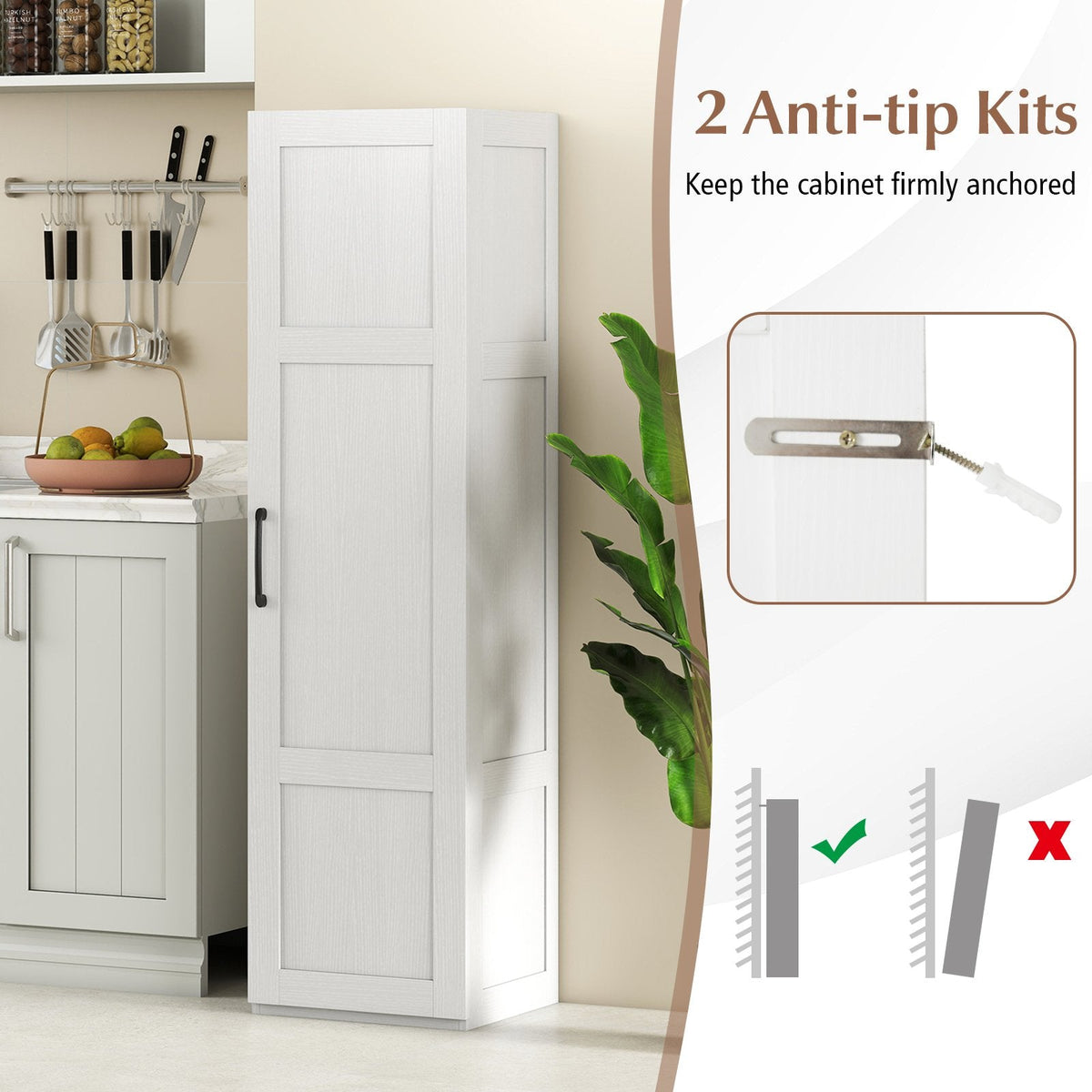 Tall Storage Cabinet with 4 Storage Shelves for Bathroom Living Room-White