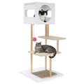 40 Inch White Wood Cat Tower with Two Corrugated Cardboard Scratchers