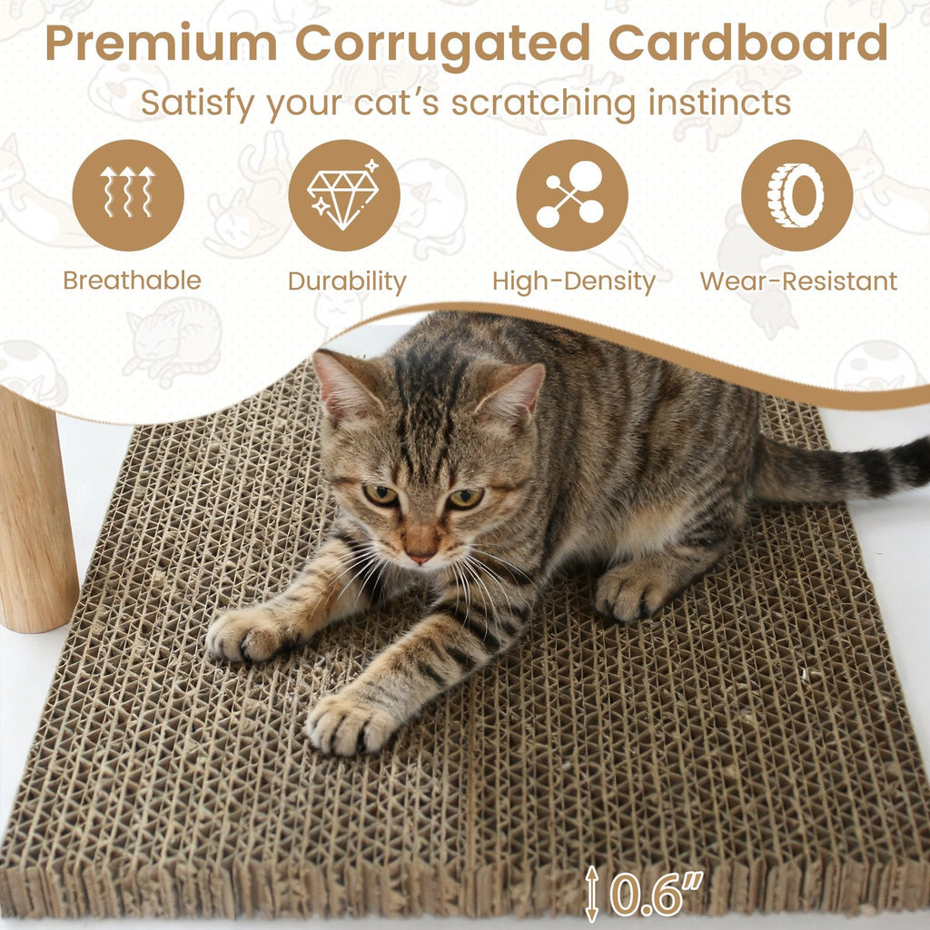 40 Inch White Wood Cat Tower with Two Corrugated Cardboard Scratchers