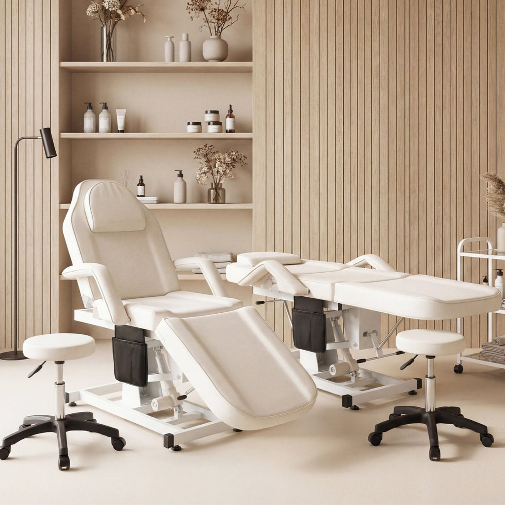 Tattoo Chair for Client Esthetician with Hydraulic Stool-White
