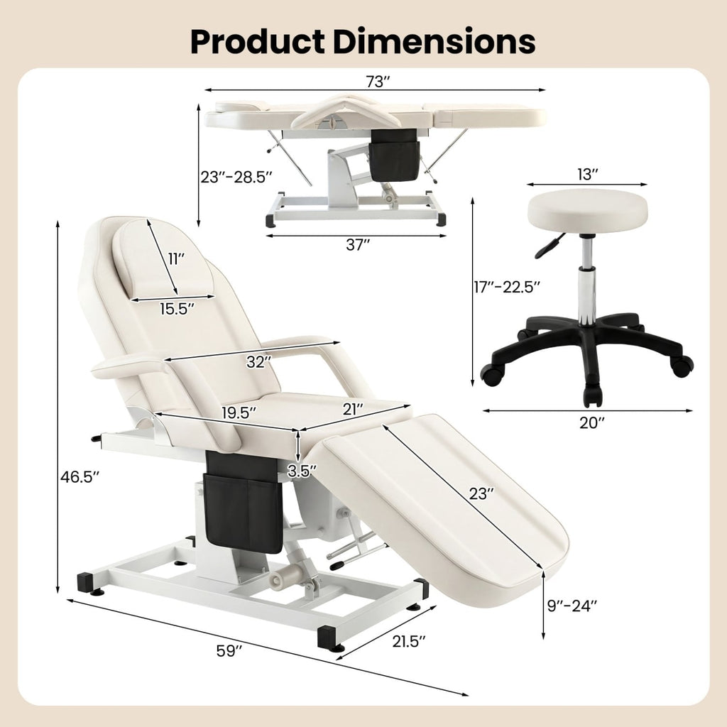 Tattoo Chair for Client Esthetician with Hydraulic Stool-White