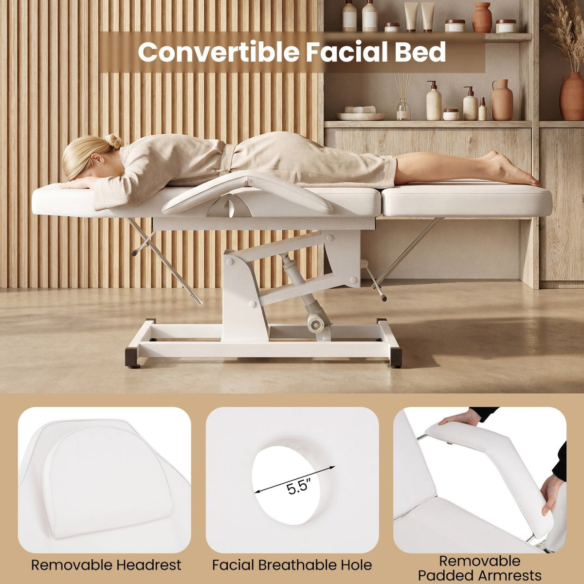Tattoo Chair for Client Esthetician with Hydraulic Stool-White
