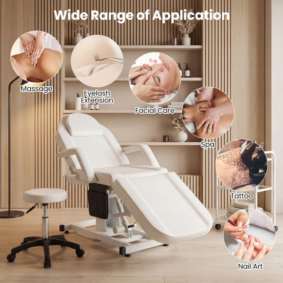 Tattoo Chair for Client Esthetician with Hydraulic Stool-White
