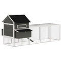 137" Wooden Chicken Coop with Chicken Run, Nesting Box, Dark Grey