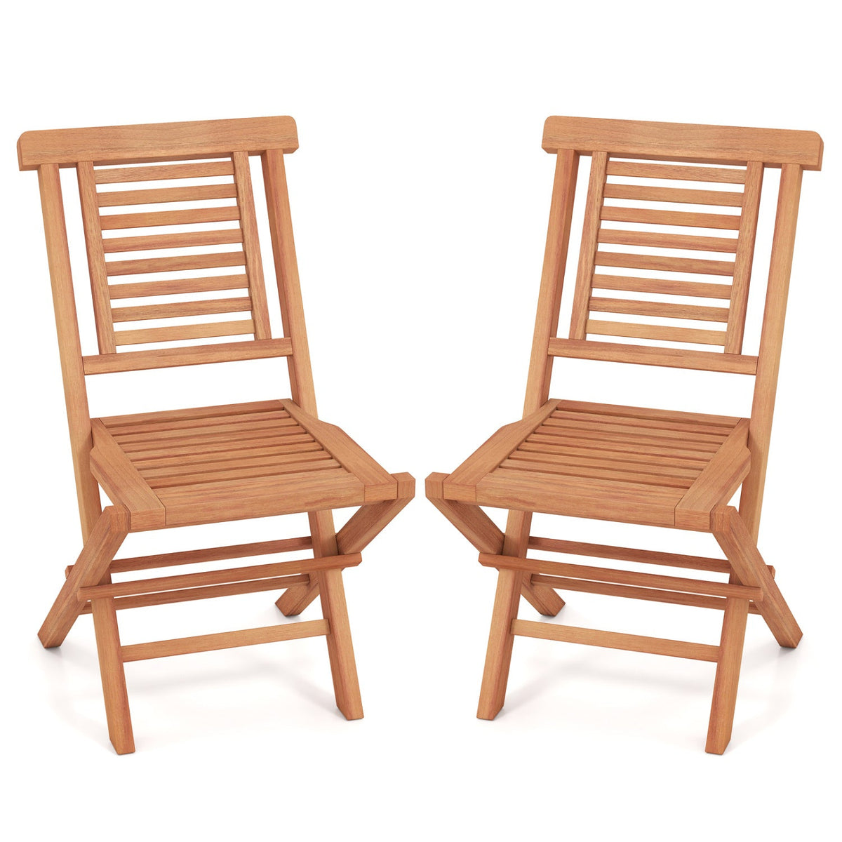 Teak Wood Folding Patio Chairs Set of 2 with X-Support & High Backrest for Backyard