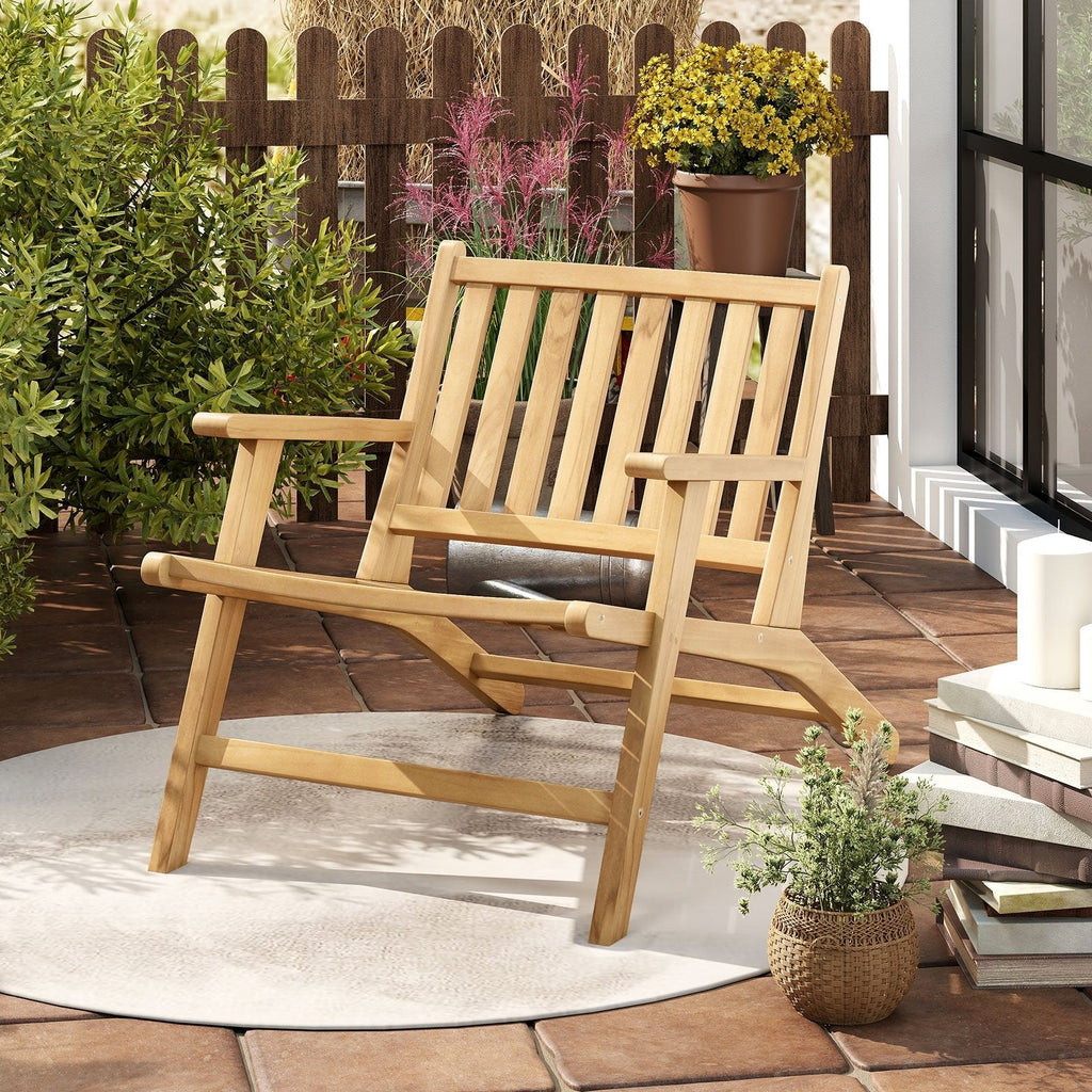 Teak Wood Outdoor Reclining Chair with Comfortable Backrest and Armrests