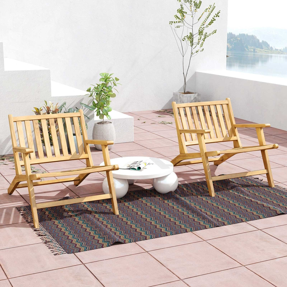 Teak Wood Outdoor Reclining Chair with Comfortable Backrest and Armrests