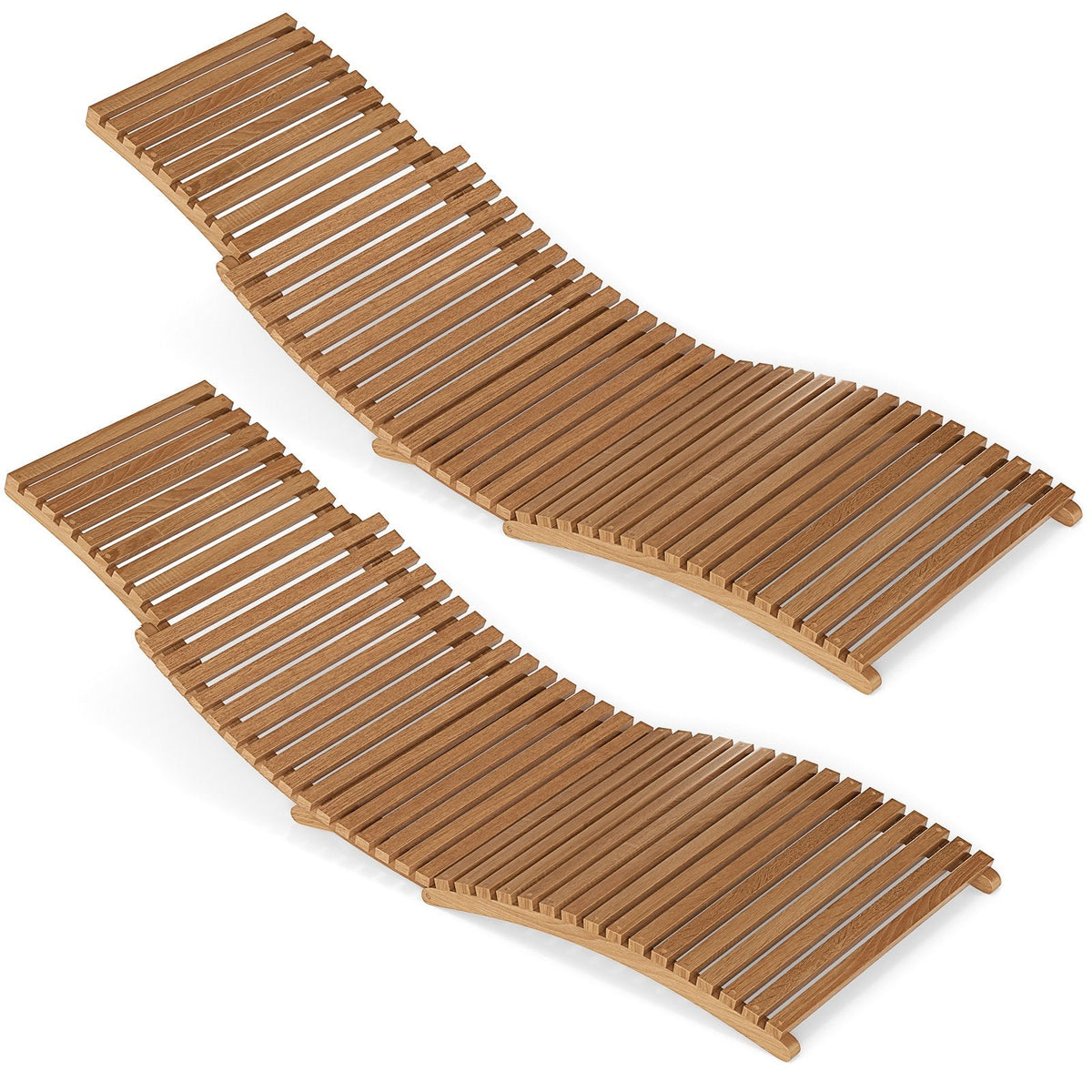 Teak Wood Folding Chaise Lounge with Slatted Contoured Seat, 330 lb