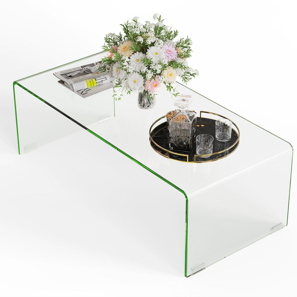 40 Inch Bent Tempered Glass Coffee Table with Rounded Edges for the Living Room