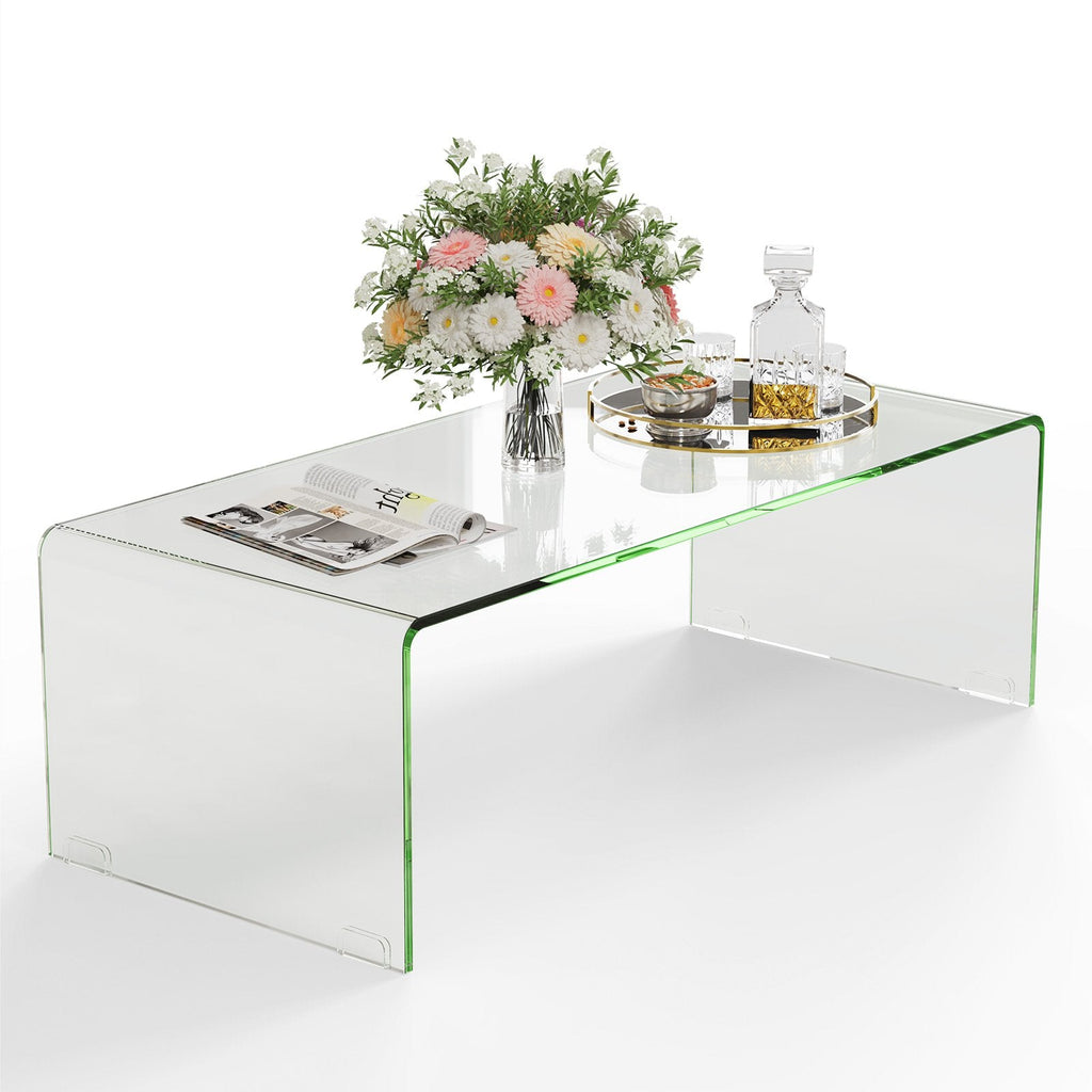 40 Inch Bent Tempered Glass Coffee Table with Rounded Edges for the Living Room