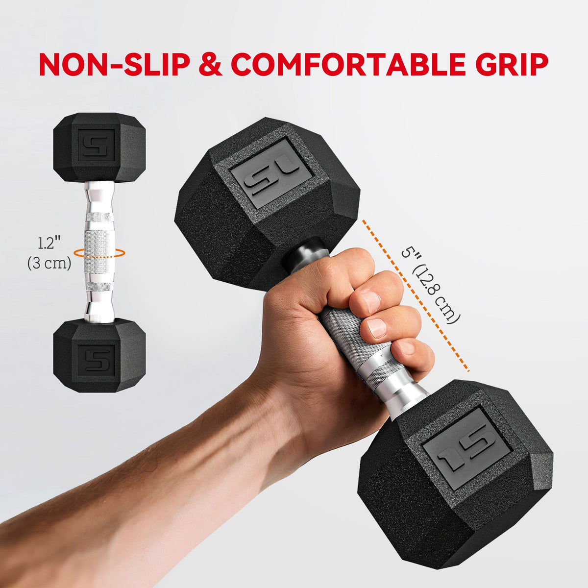 60 LBS Hex Dumbbell Set with Rack, Rubber Coated Weights with Non-Slip Handles for Home Gym Strength Training