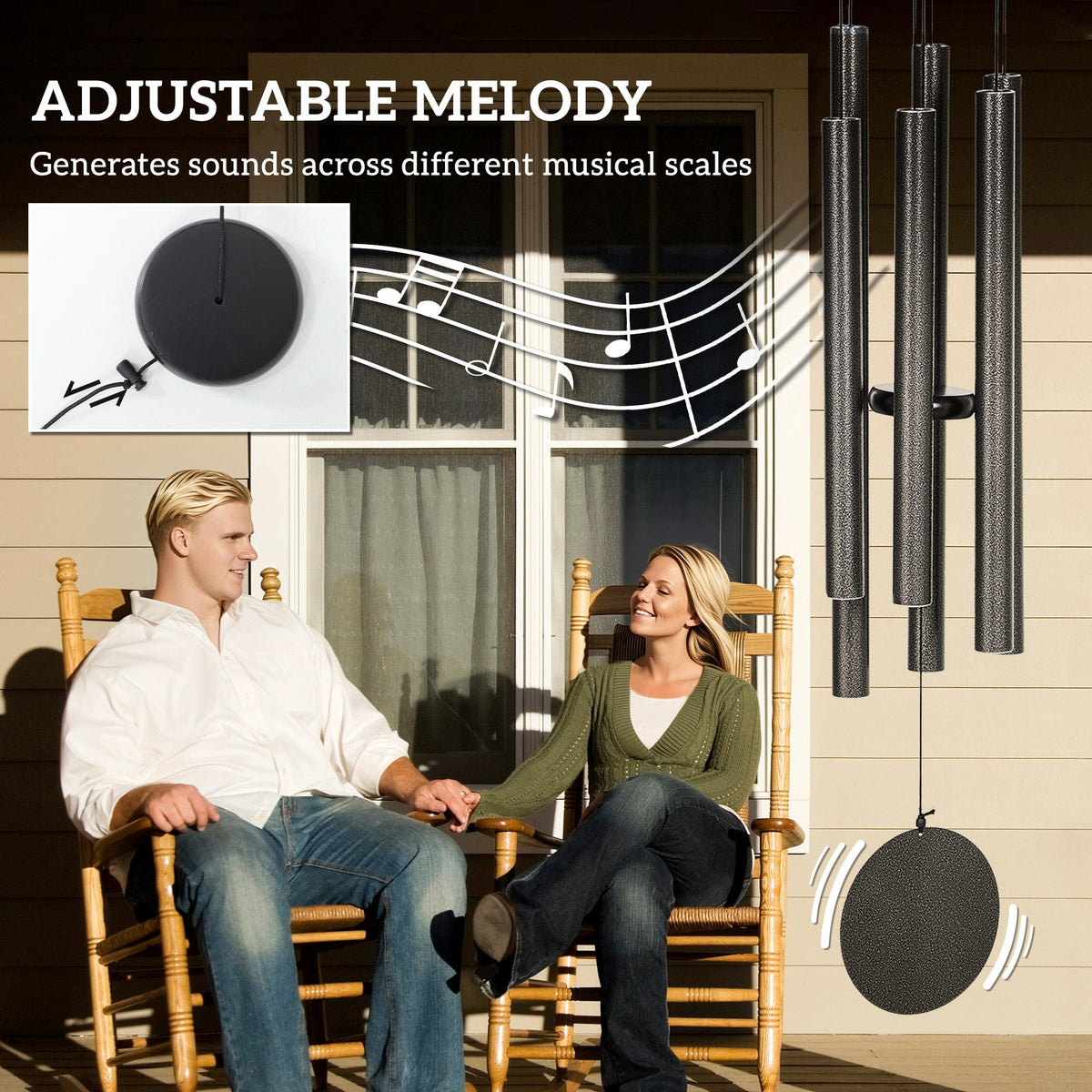 45" Wind Chimes Outdoor Deep Tone Wind Chime with 6 Aluminum Tubes and Hook for Patio, Yard, Garden Decor, Dark Grey