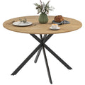 47" Round Kitchen Table for 4, Industrial Dining Table with Steel Legs for Dining Room, Brown and Black