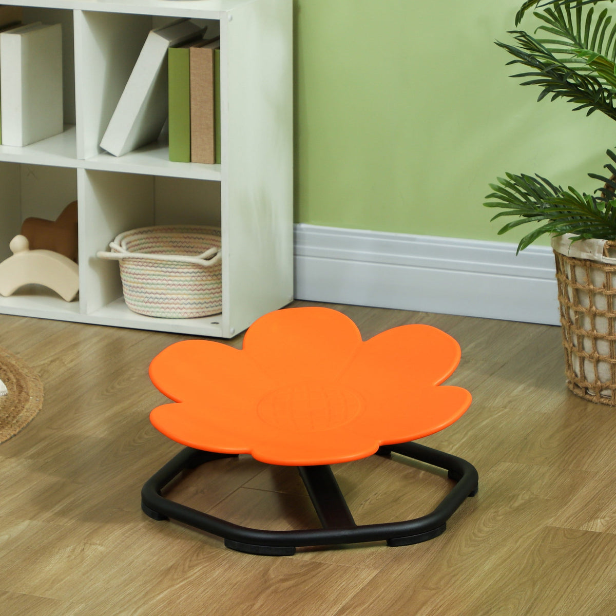 Flower-Shaped Kids Swivel Chair, Non-Slip Sensory Spinning Chair for Physical Coordination Training, Orange
