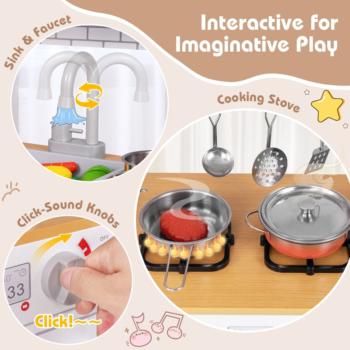 Toddler Pretend Play Kitchen Toy with Stove for 3+ Boys and Girls-White
