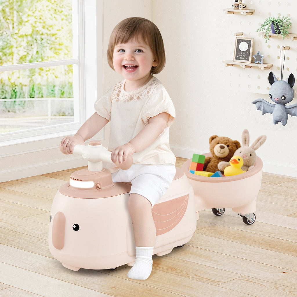 Toddler Ride on Toy with Trailer and Light Music-Beige