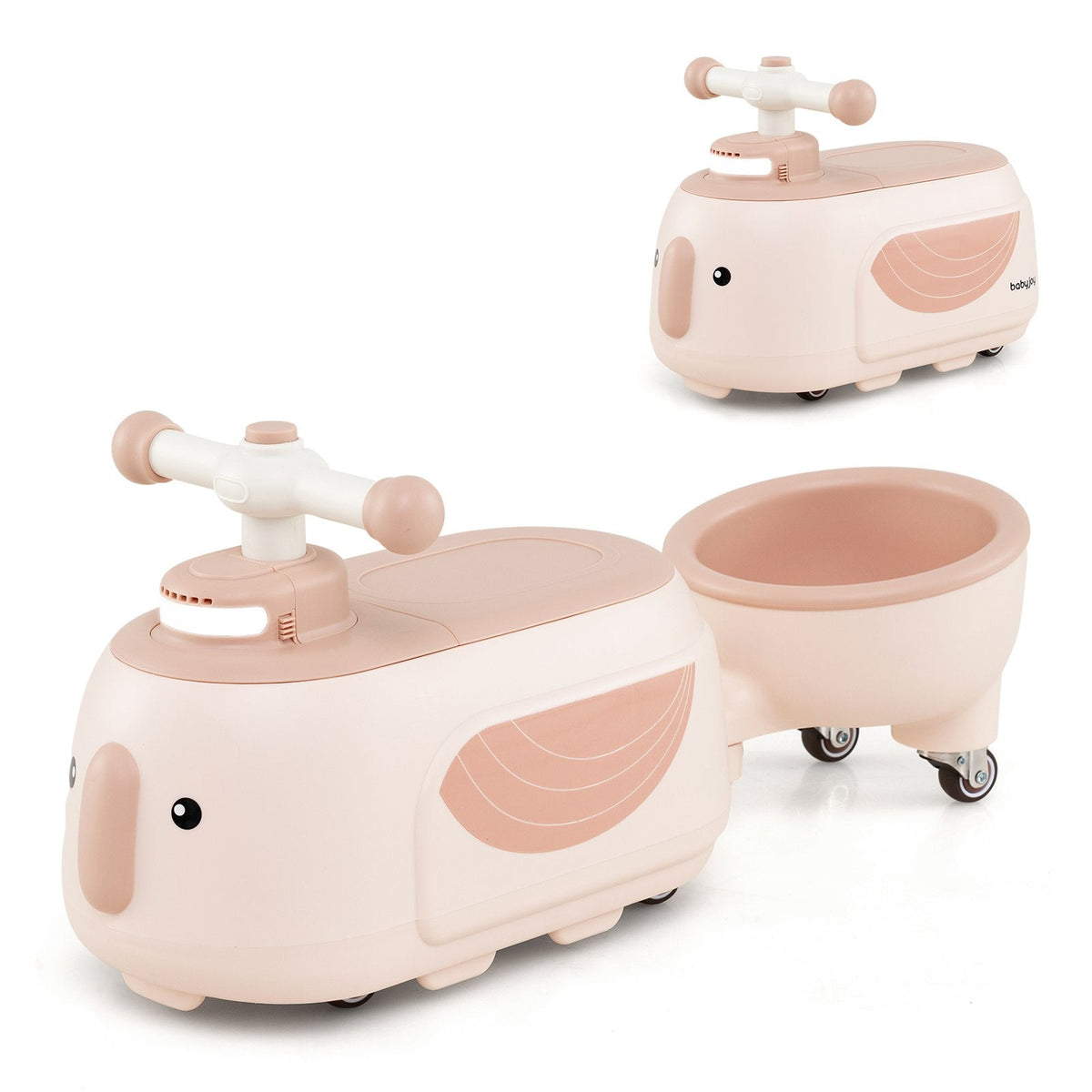 Toddler Ride on Toy with Trailer and Light Music-Beige